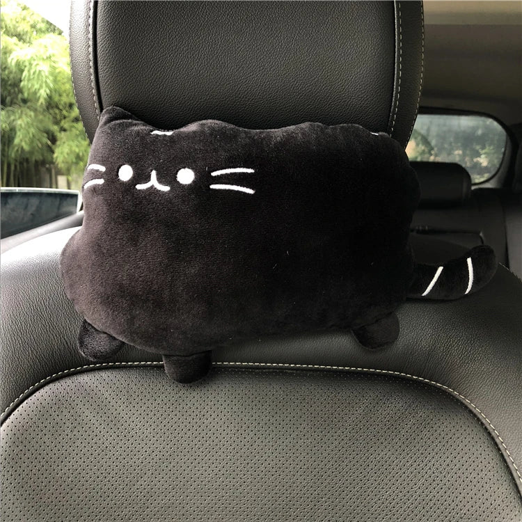 Cute Cat Car Headrest – Cartoon Plush Neck Cushion & Safety Pillow