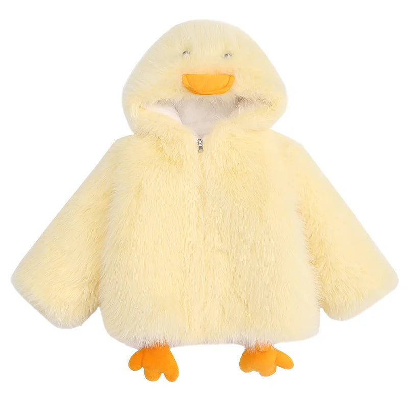 Duck-Themed Plush Hood Kids Jacket – Warm Cartoon Coat for Children