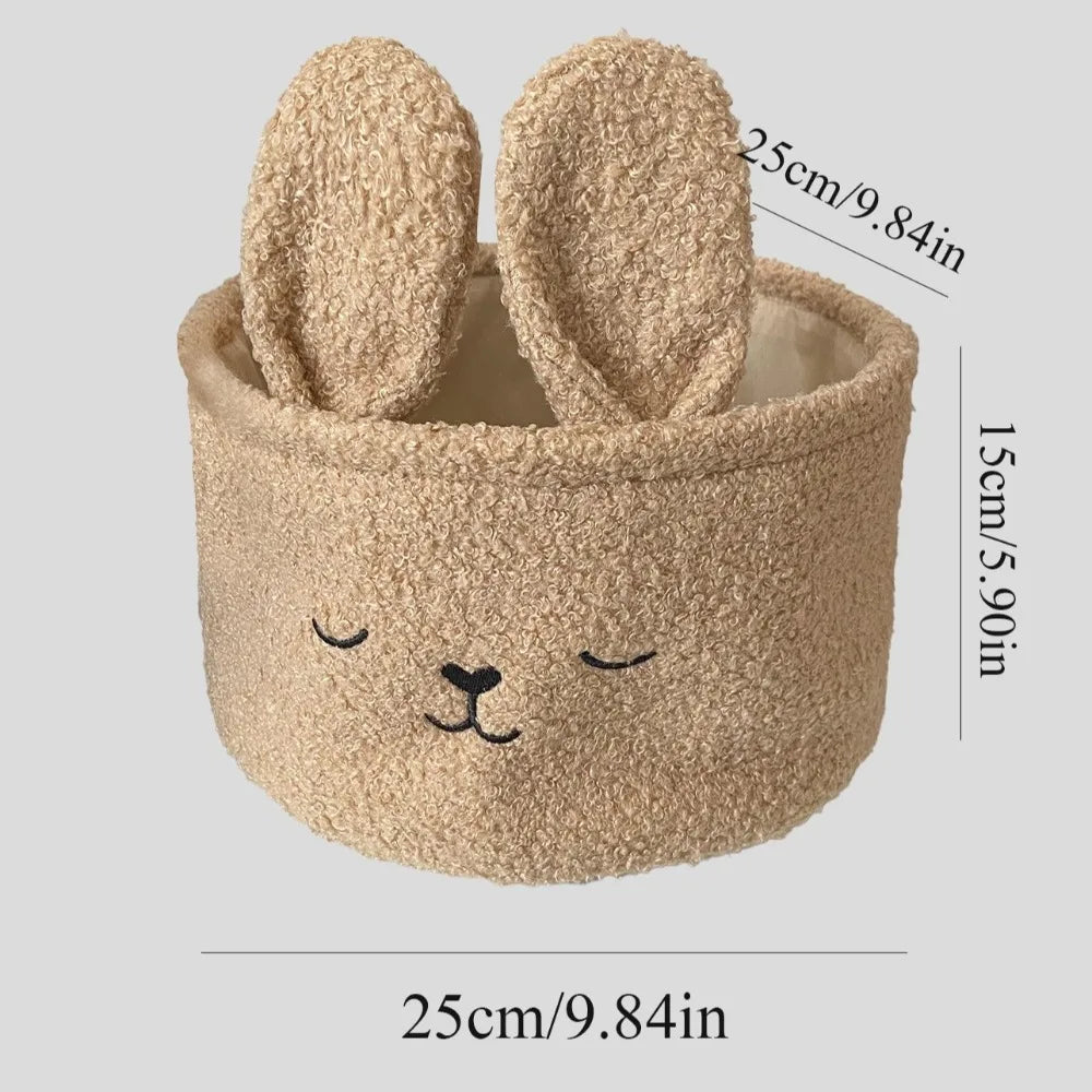 Rabbit Ears Plush Storage Basket | Cute Embroidered Toy Organizer