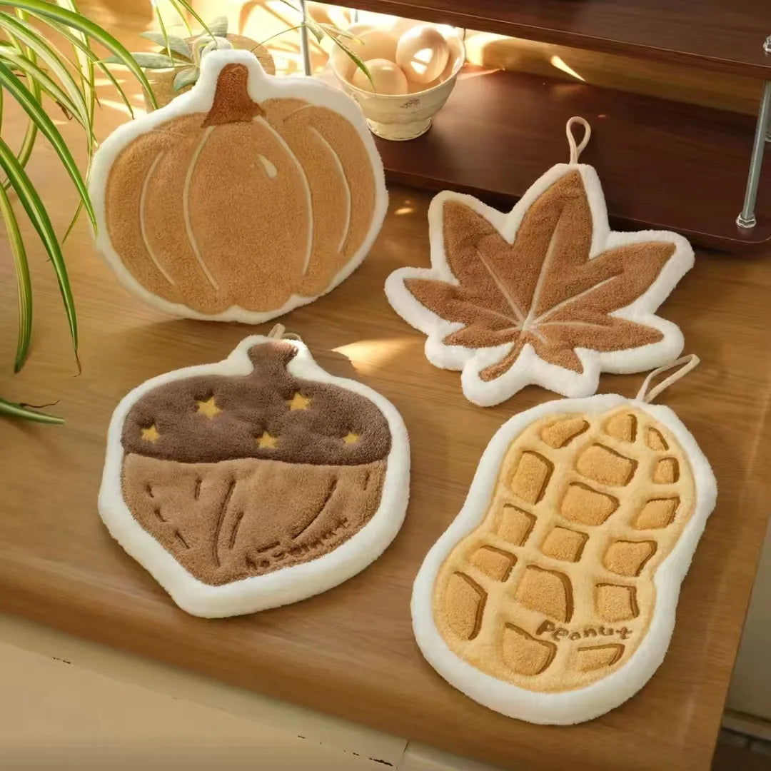 Autumn Harvest Hand Towel – Pumpkin, Peanut & Maple Leaf Designs