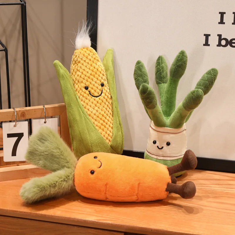 Smiling Vegetable Plush Dolls with Legs | Corn, Asparagus & Carrot Stuffed Toys