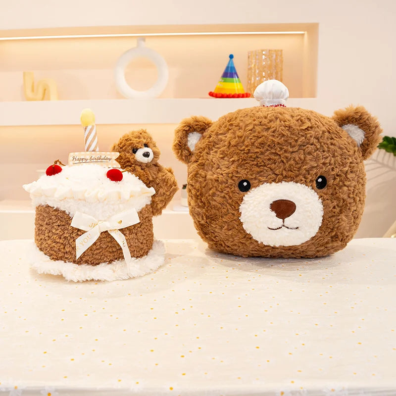 Simulation Cake Bear Plush | Kawaii Bear with Birthday Cake Stuffed Toy