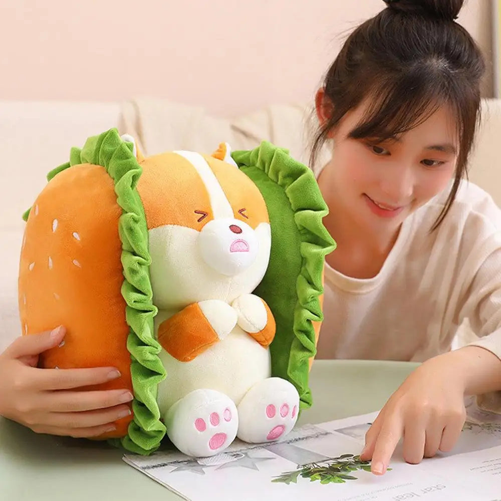 Kawaii Corgi/Lapin en peluche Hamburger, 10-16" | 25-40 cm