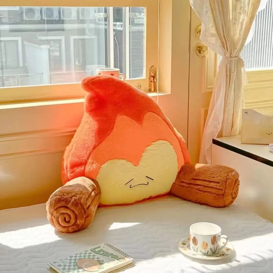 Plush Fire Backrest and Plush Toys – Soft Plush Cartoon Flame with Log Arms