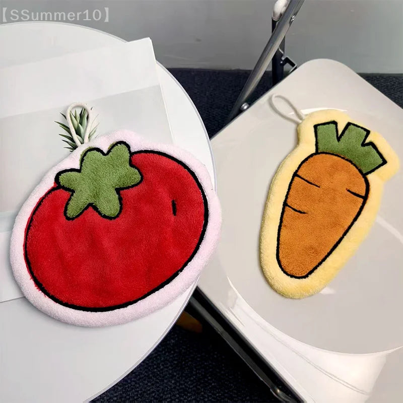 Veggie Hand Towel – Coral Fleece Carrot & Tomato Design