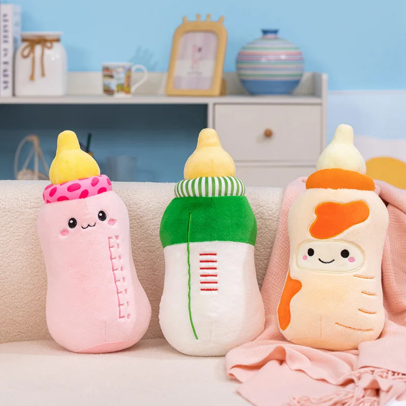 Kawaii Smiling Milk Bottle Plush Pillow | Cute Baby Bottle Stuffed Toy, 15\" | 38 cm