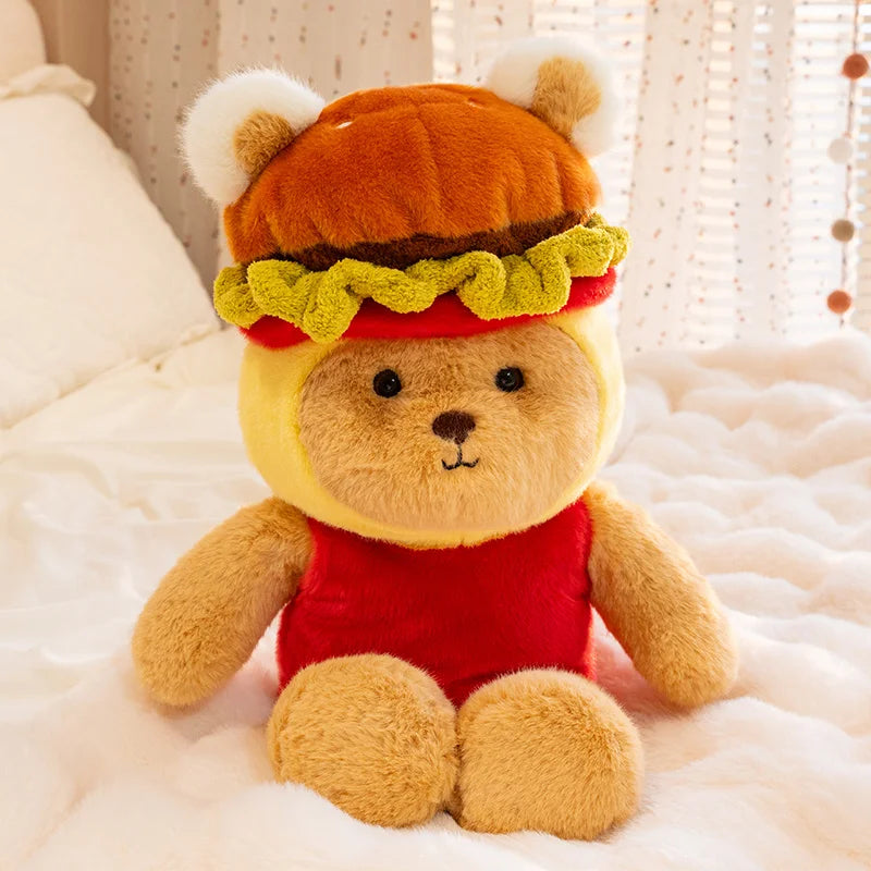 Hamburger-Dressed Bear Plush Toy | Kawaii Stuffed Teddy, 55cm