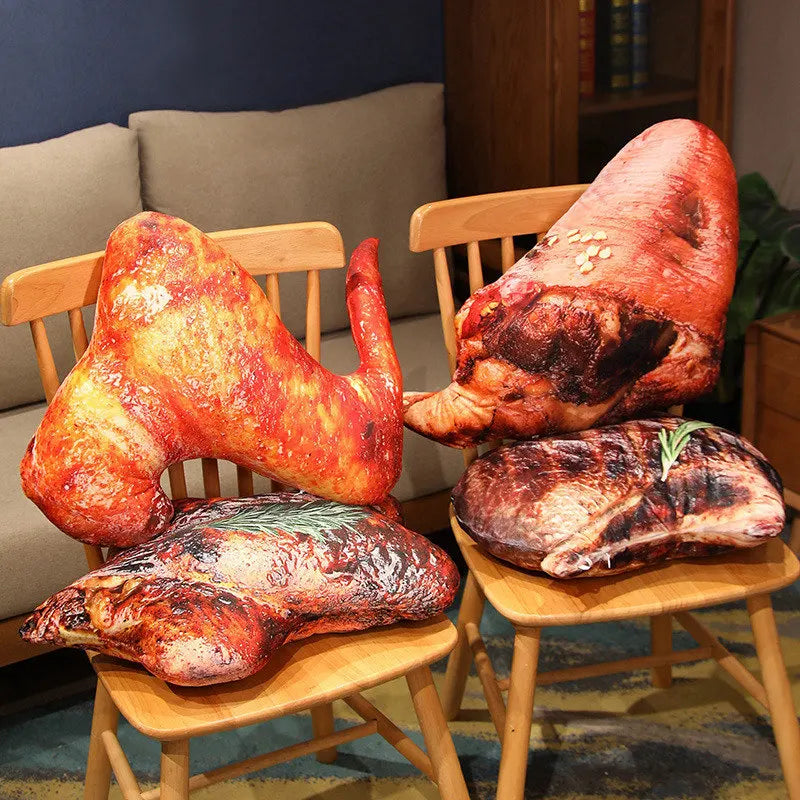 Cojines de carne a la parrilla realistas de peluche, nueve estilos, 8-24" | 20-60 centímetros