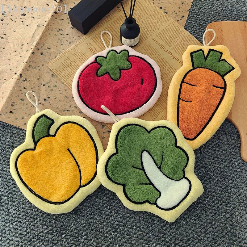 Vegetables Design Hand Towel | Cute Food-Print Absorbent Kitchen Towel