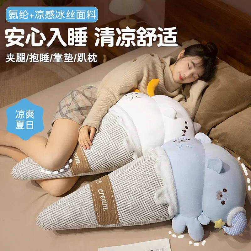 Ice Cream Cat & Seal Plush Pillow – Cool Fabric, 29-35" | 75-90 cm