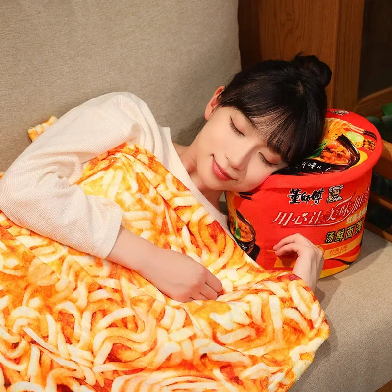 Instant Noodle Bucket Plush Pillow & Blanket | Ramen Gift Set