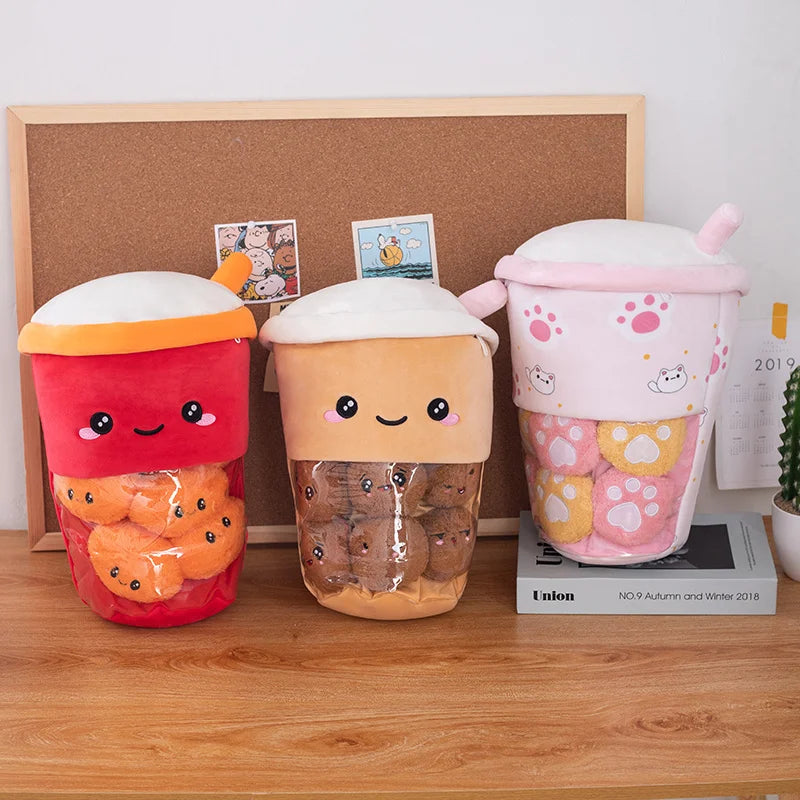 Bubble Tea Plush Toy with Small Paws – Kawaii Boba Plushie Bag, 6-10" | 15-25 cm