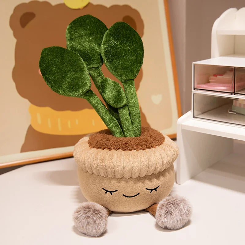 Kawaii Animal-Faced Potted Plant Plushies – Cat, Bear & Elephant, 12" | 30 cm