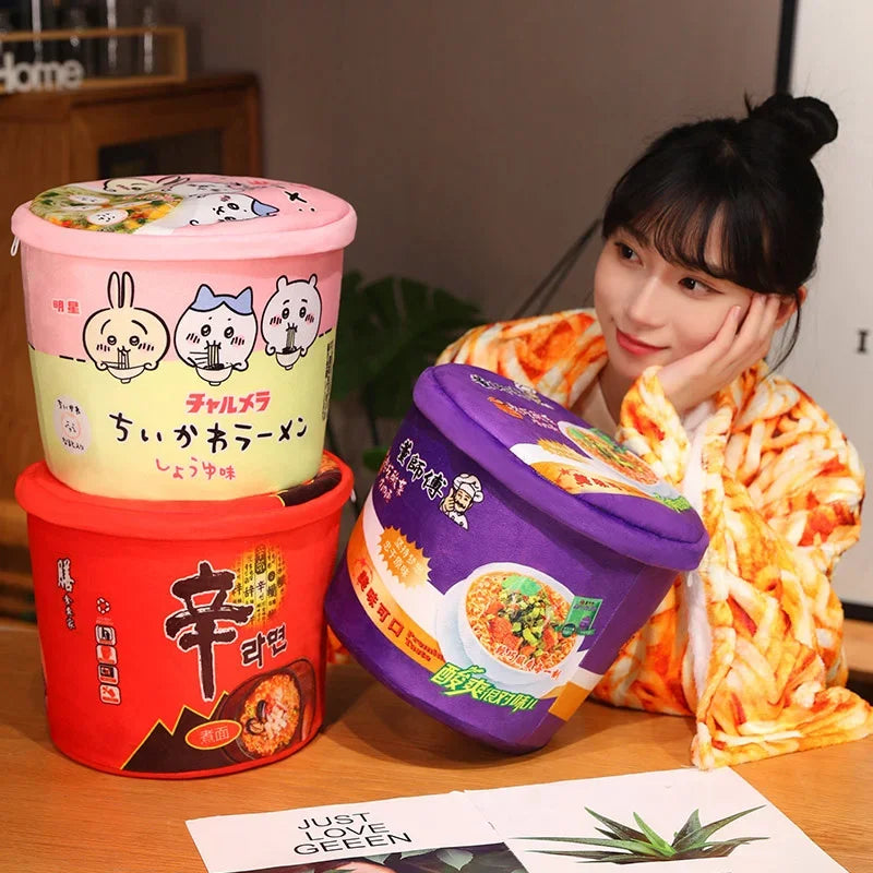 Instant Noodle Bucket Plush Pillow & Blanket | Ramen Gift Set