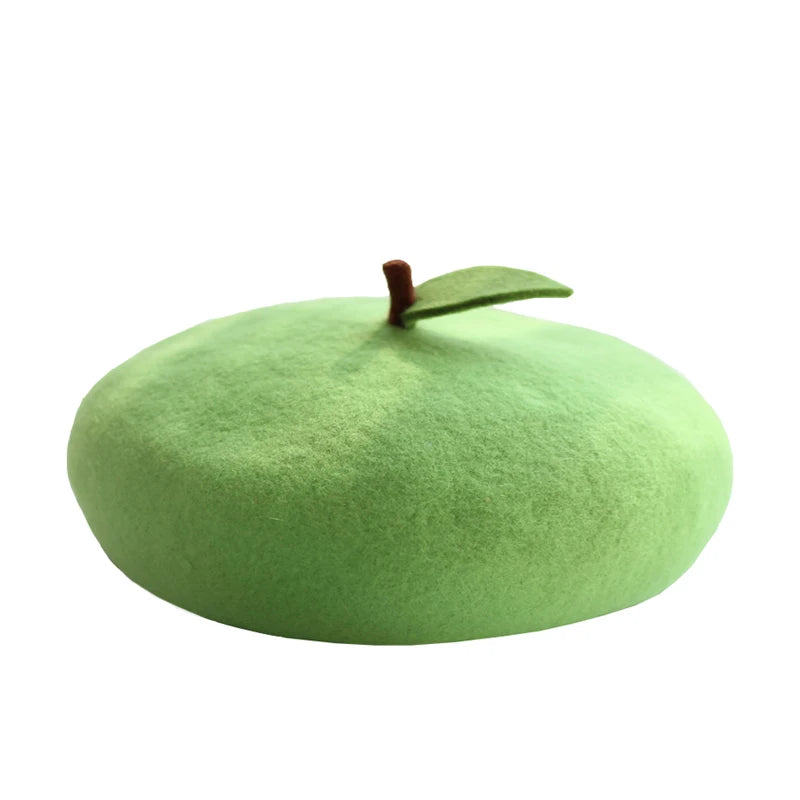 Fruit-Themed Plush Painter Beret – Cute Handmade Wool Felt Hat