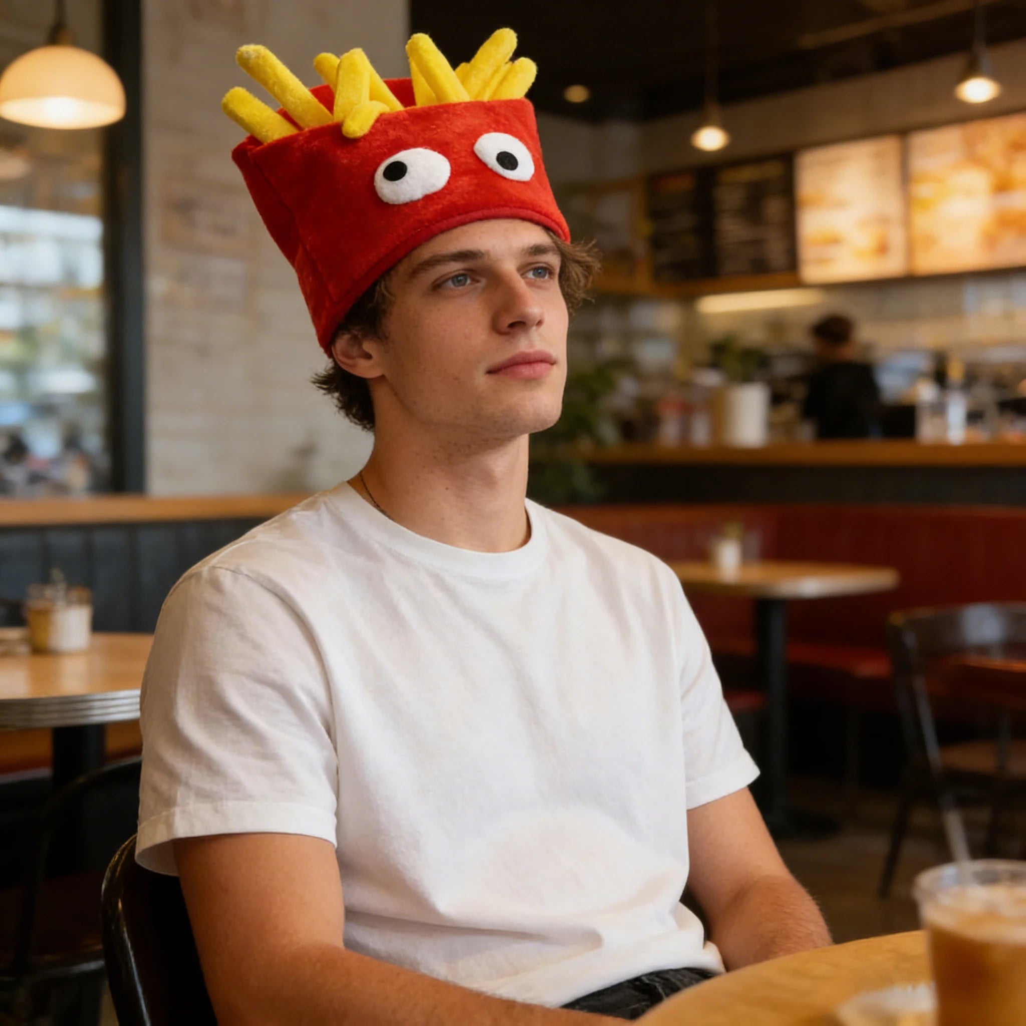 French Fries Plush Hat | Googly-Eyed Novelty Food Headwear