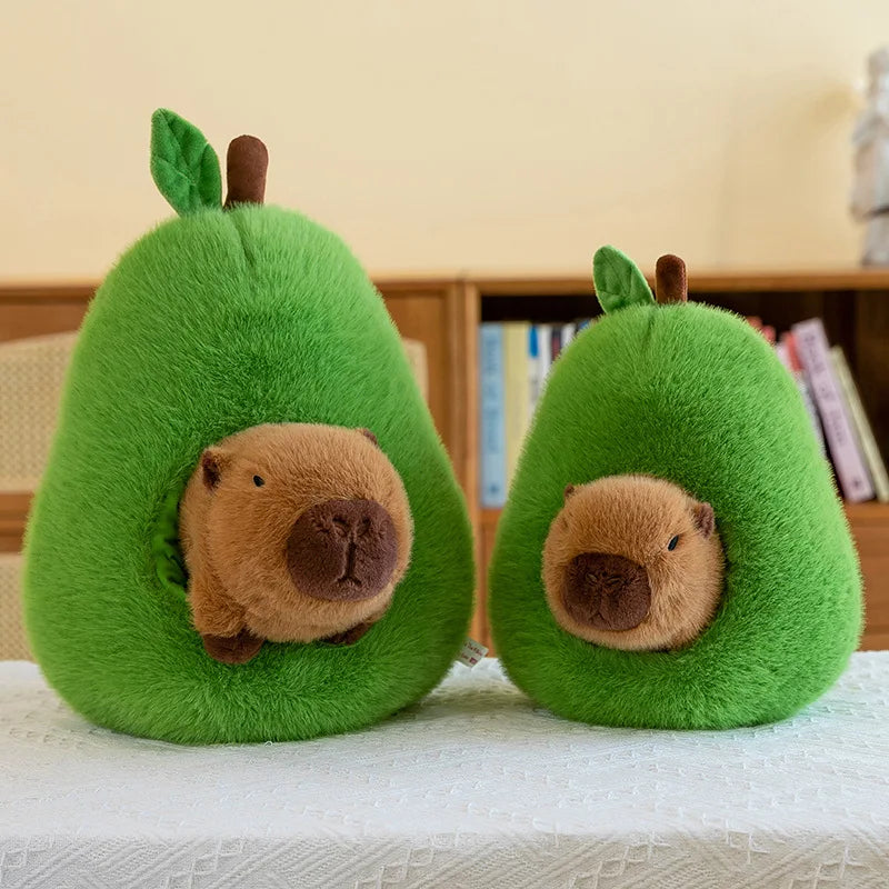 Avocado Capybara Plush Pillow – Kawaii Animal Stuffed Toy, 14" | 35 cm