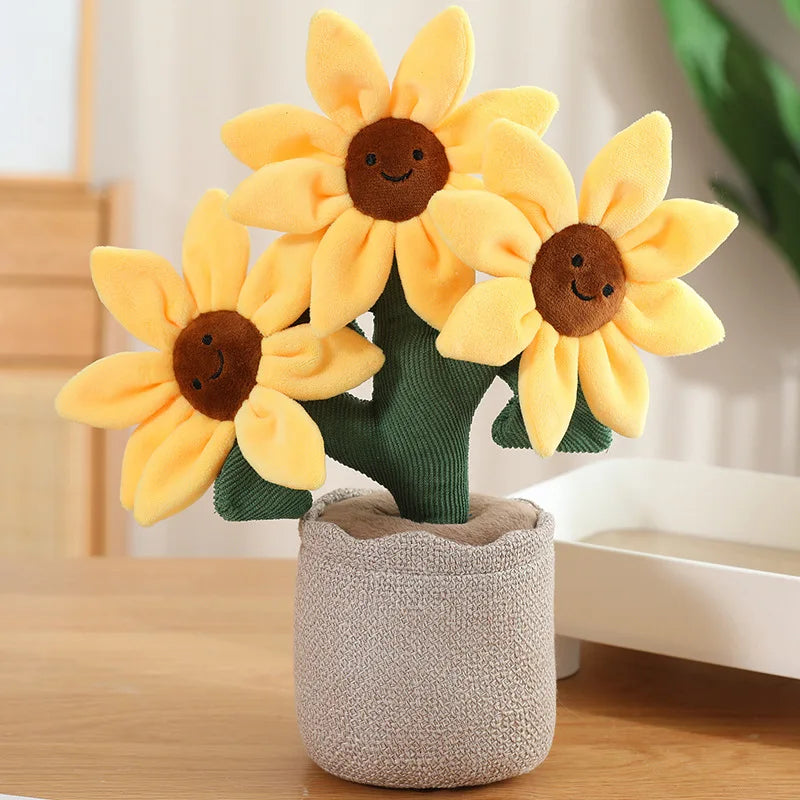 Smiling Sunflower Plush Potted Toy, 13" | 32 cm