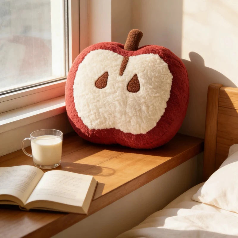 Red Apple Plush Toy | Cute Stuffed Fruit Pillow | soft stuffed plushie | detail view