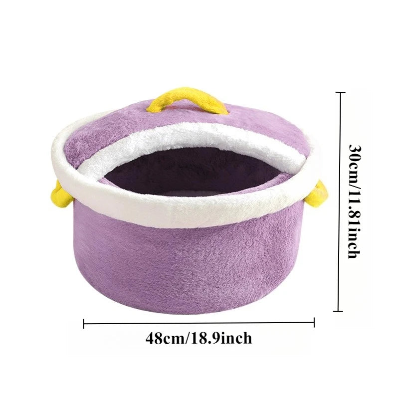 Letto per animali a forma di pentola 🍲 | Letto Morbido e Confortevole per Gatti e Cani di Piccola Taglia