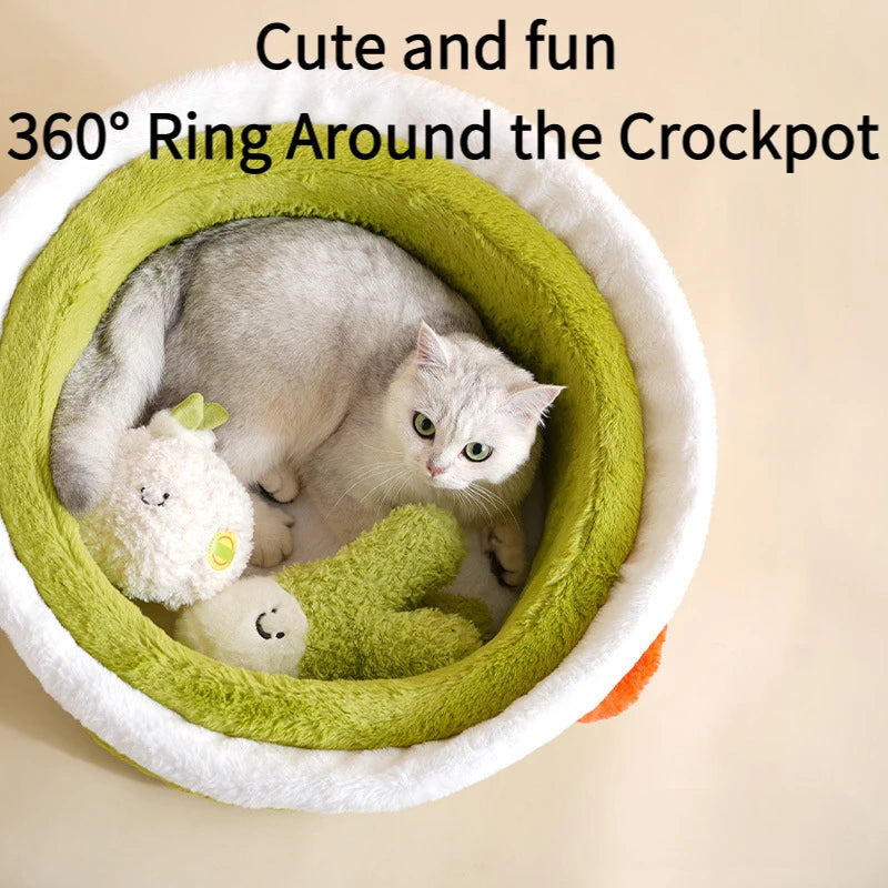 Kochtopf Haustierbett 🍲 | Gemütliches Plüschbett für Katzen und kleine Hunde