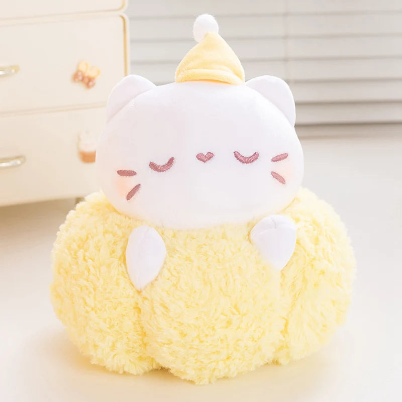 Kawaii Pumpkin Kitten Plush Toy – Soft Fluffy Chubby Appease Doll