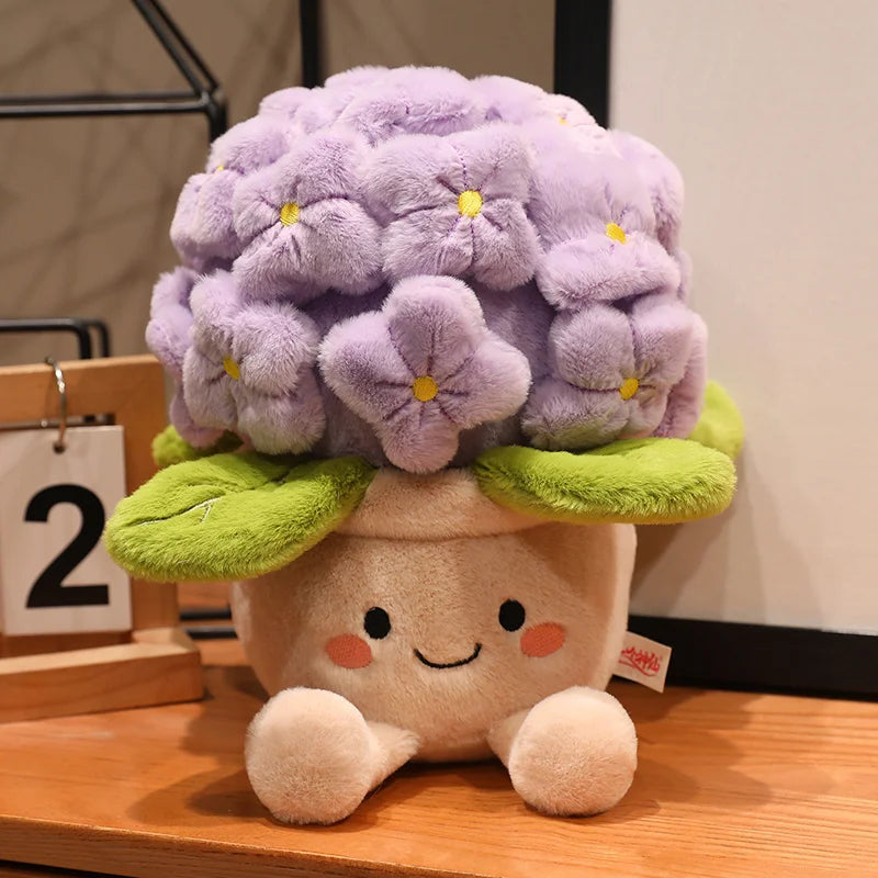 Smiling Hydrangea Potted Plush | Fluffy Flower Decor Toy, 28cm