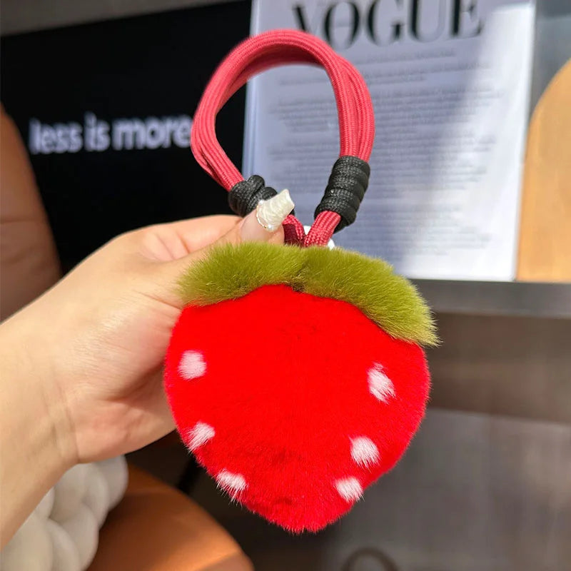 Kawaii Strawberry Plush Fur Keychain – 5 Colors, 3.5" | 9 cm