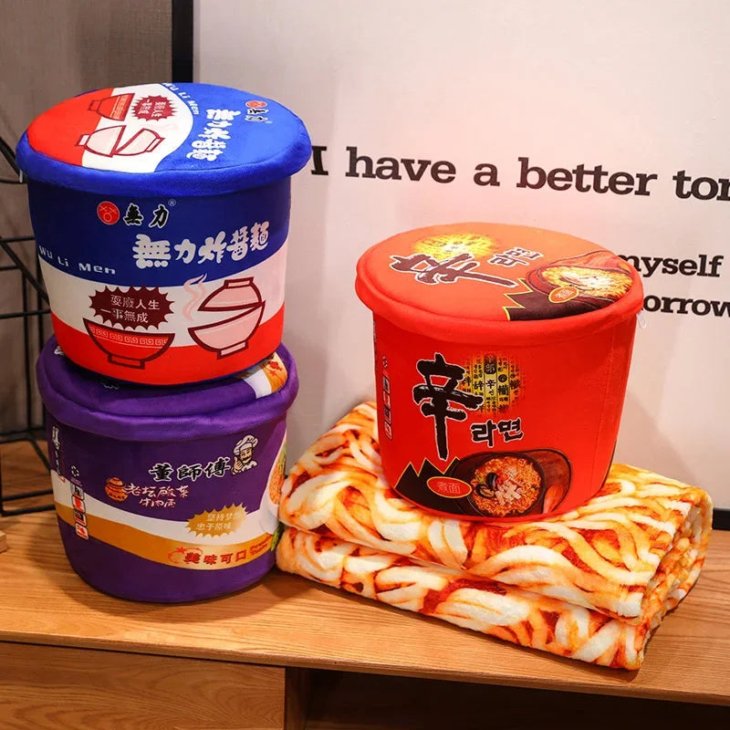 Instant Noodle Bucket Plush Pillow & Blanket | Ramen Gift Set