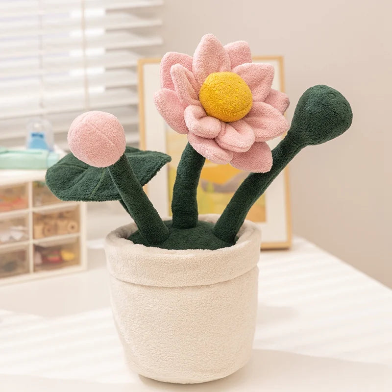 Kawaii Plush Flower Bouquet – Rose, Tulip, Peach Blossom & Lotus, 12" | 30 cm