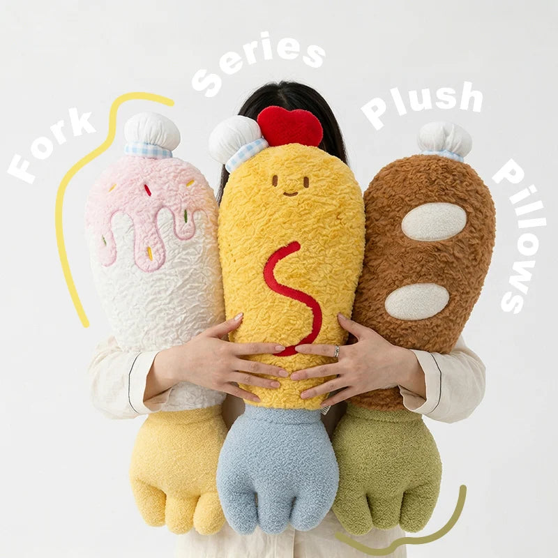 Simulation Cartoon Fork Plush Toys Creative Stuffed Soft Fried Shrimp Pillow Children Comfort Doll Home Decor for Kids Gifts