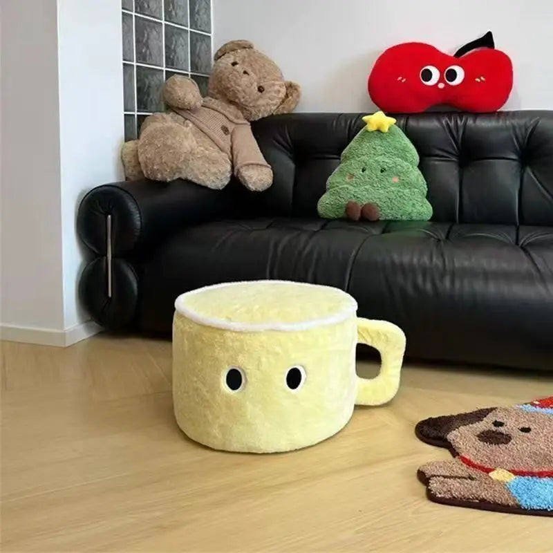 Cartoon Water Cup Plush Stool | Big Eyes Drink-Shaped Ottoman