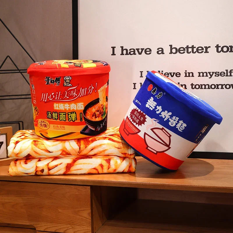 Instant Noodle Bucket Plush Pillow & Blanket | Ramen Gift Set