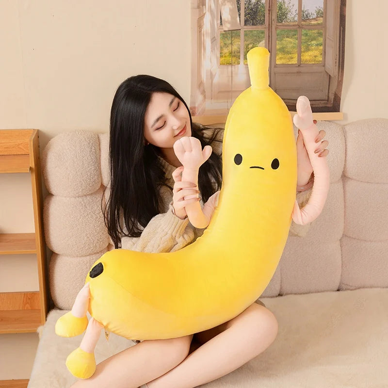Banana & Eggplant Soothing Pillow | Dual-Fruit Plush Stuffed Cushion | soft stuffed plushie | back view