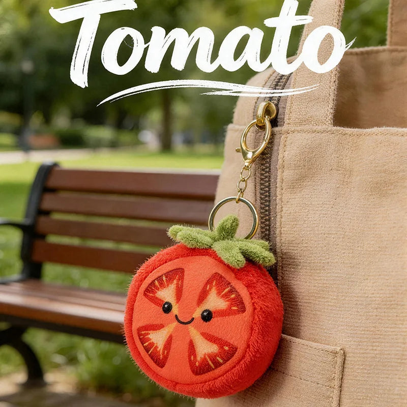 Kawaii Cartoon Tomato Plush Pendant – Soft Hanging Fruit Doll, 4" | 10 cm