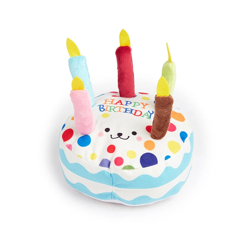 Birthday Cake Dog Squeaky Toy – Plush Molar Chew Toy for Pets