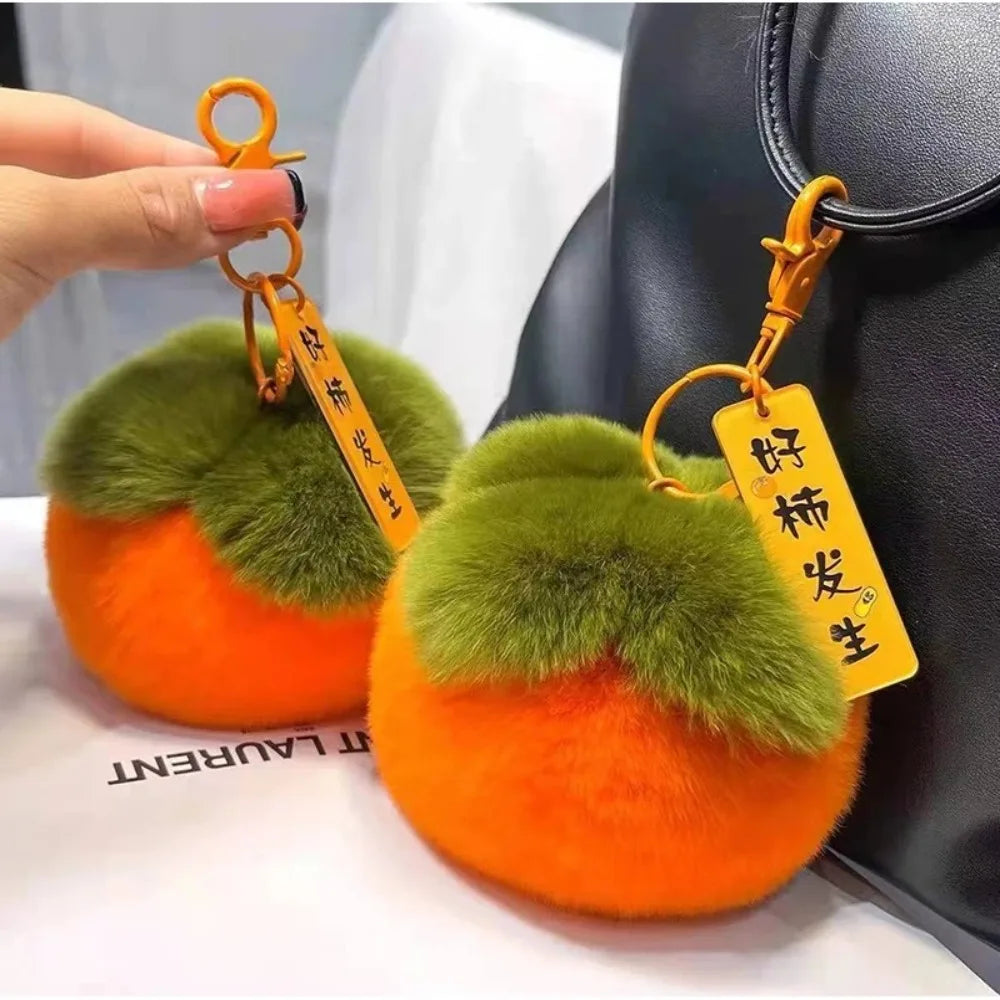 Persimmon Keychain Plush | Cute Mini Fruit Charm Toy