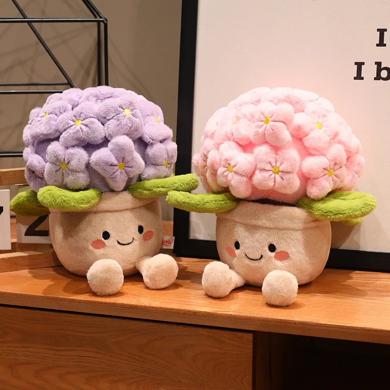 Smiling Hydrangea Potted Plush | Fluffy Flower Decor Toy, 28cm