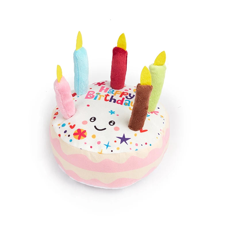 Birthday Cake Dog Squeaky Toy – Plush Molar Chew Toy for Pets