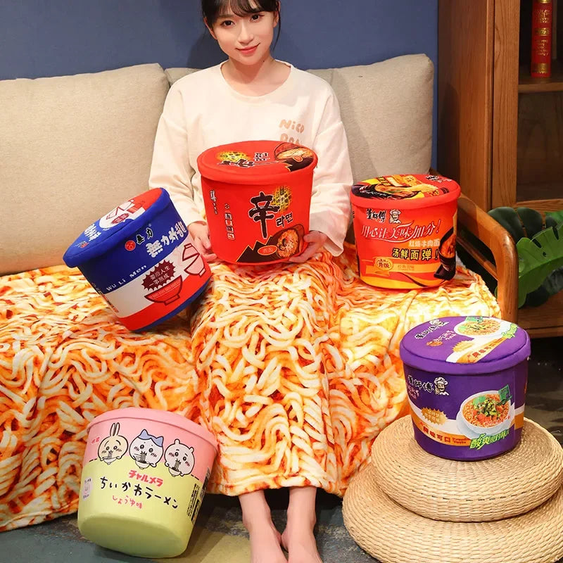Instant Noodle Bucket Plush Pillow & Blanket | Ramen Gift Set