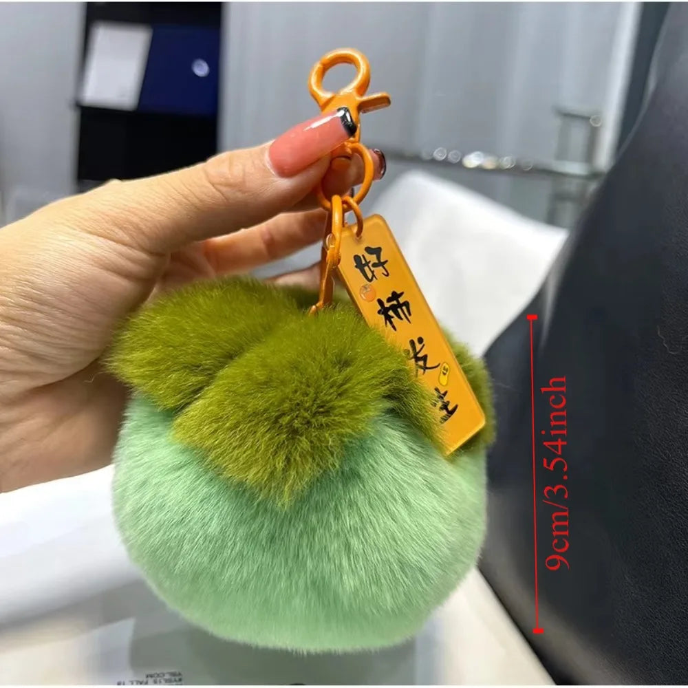 Persimmon Keychain Plush | Cute Mini Fruit Charm Toy