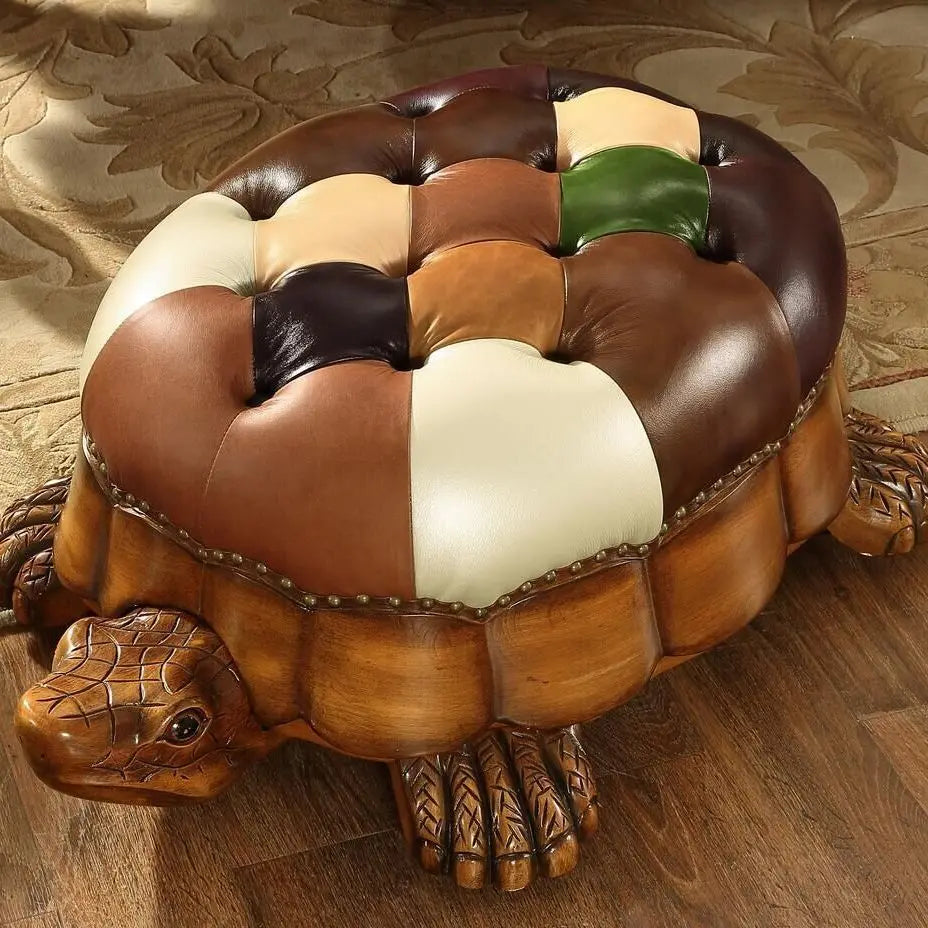 Ottoman en cuir de tortue sur mesure, cinq couleurs