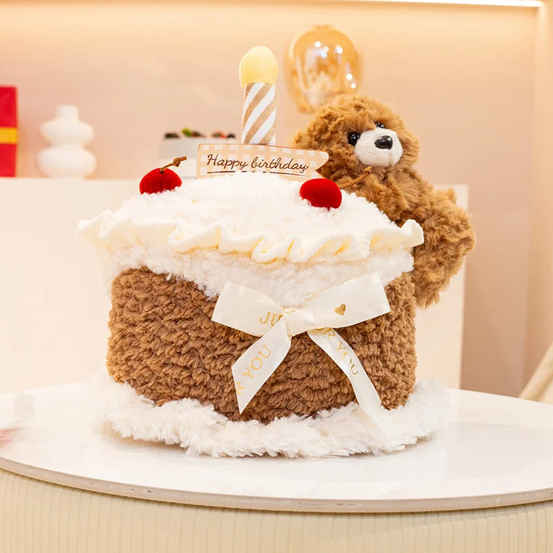 Simulation Cake Bear Plush | Kawaii Bear with Birthday Cake Stuffed Toy