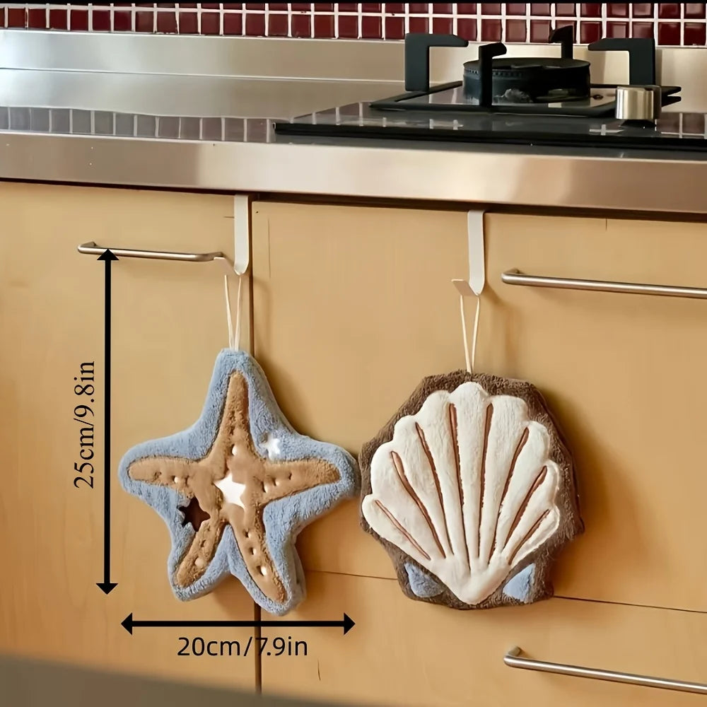 Ocean Theme Hand Towels – Shell & Starfish Plush Design
