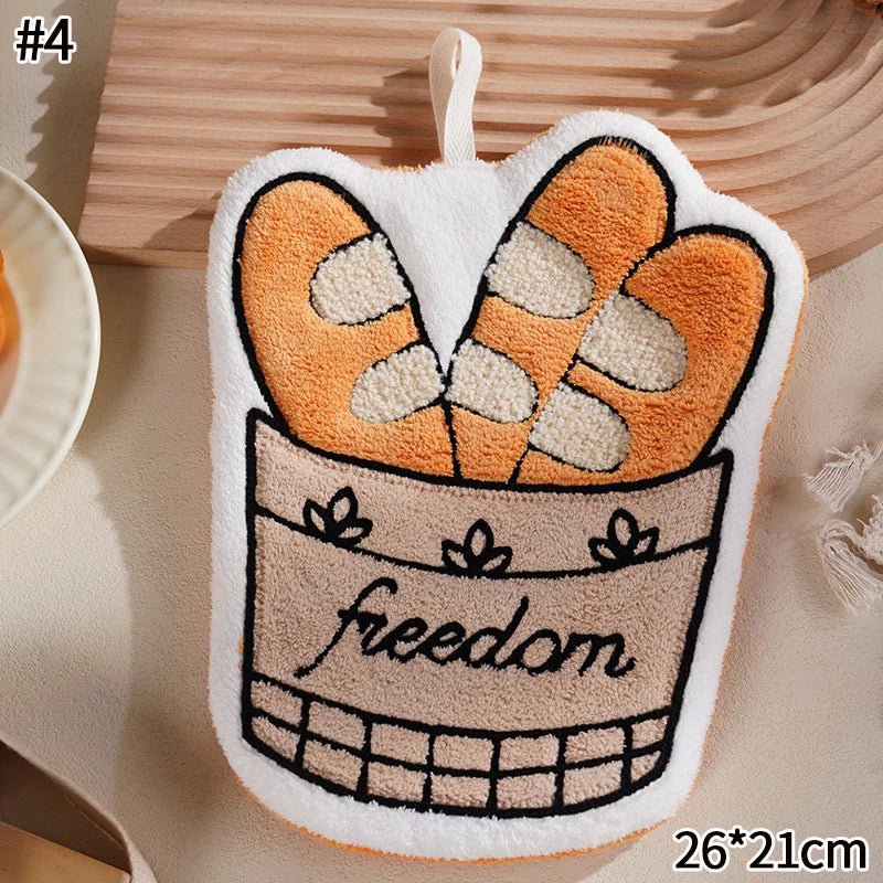 Kawaii Food Hand Towel – Soft Absorbent Kitchen Hanging Cloth