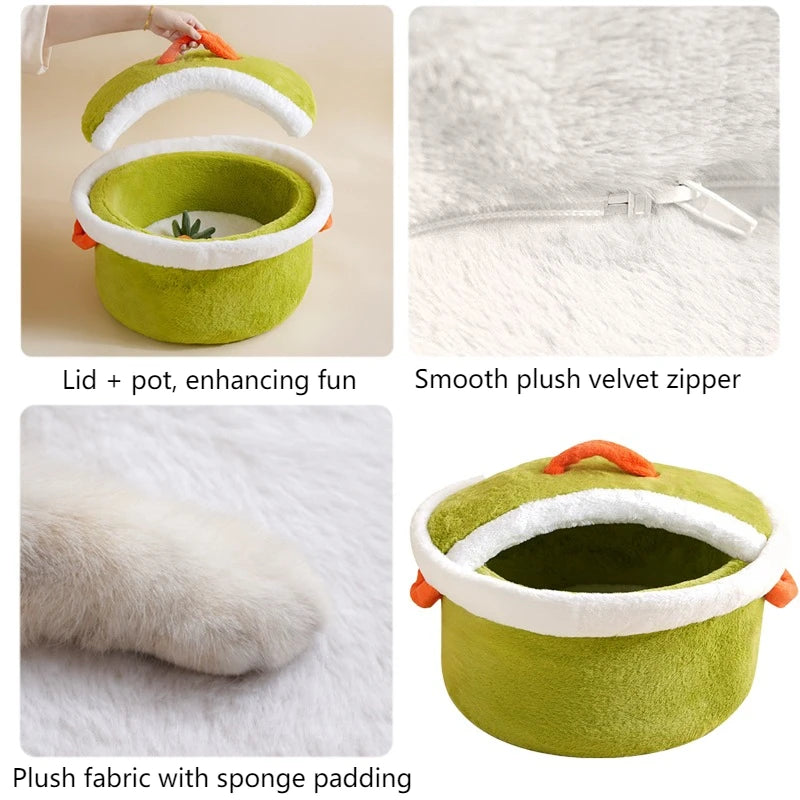 Letto per animali a forma di pentola 🍲 | Letto Morbido e Confortevole per Gatti e Cani di Piccola Taglia