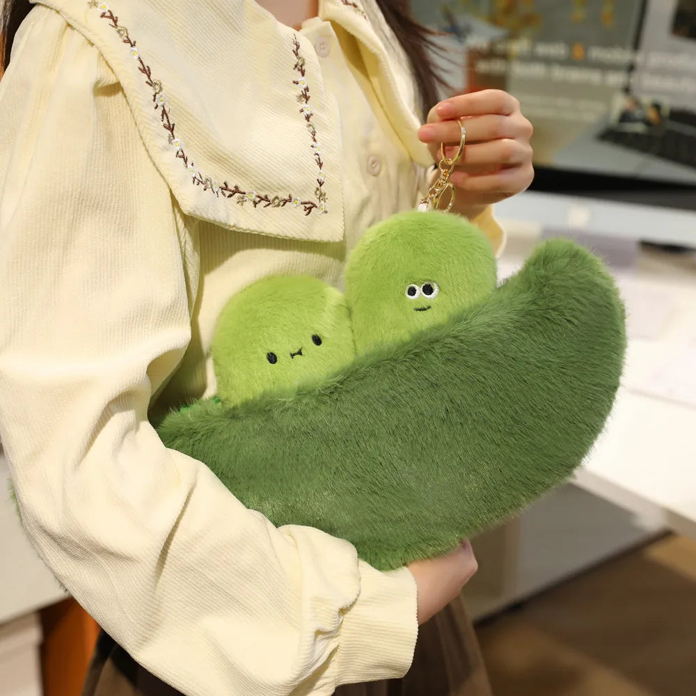 Green Soybean Pod Plushie Set – Pod & 3 Mini Beans, 5-16" | 14-40 cm
