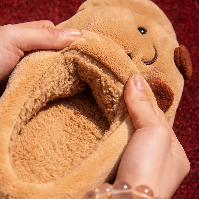 Croissant Bread Plush Slippers | Cute Food-Themed Indoor Shoes