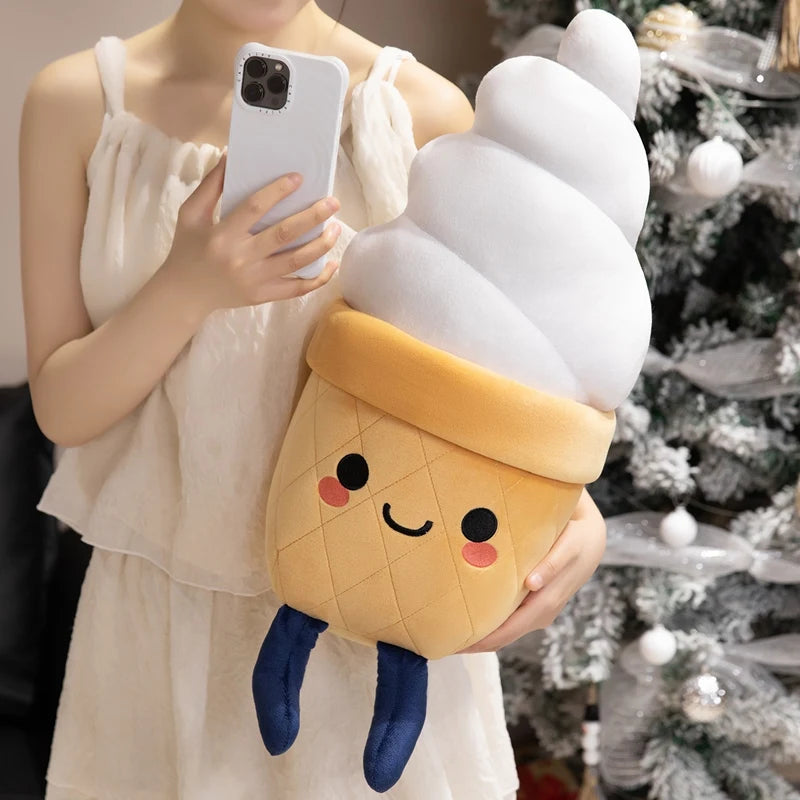 Ice Cream Cone Plush Throw Pillow | Soft Dessert-Shaped Cushion