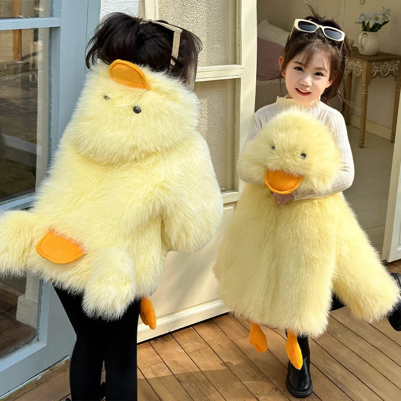 Duck-Themed Plush Hood Kids Jacket – Warm Cartoon Coat for Children